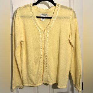 Vintage Coldwater Creek Cardigan Yellow Open Front with Lace - Size Medium